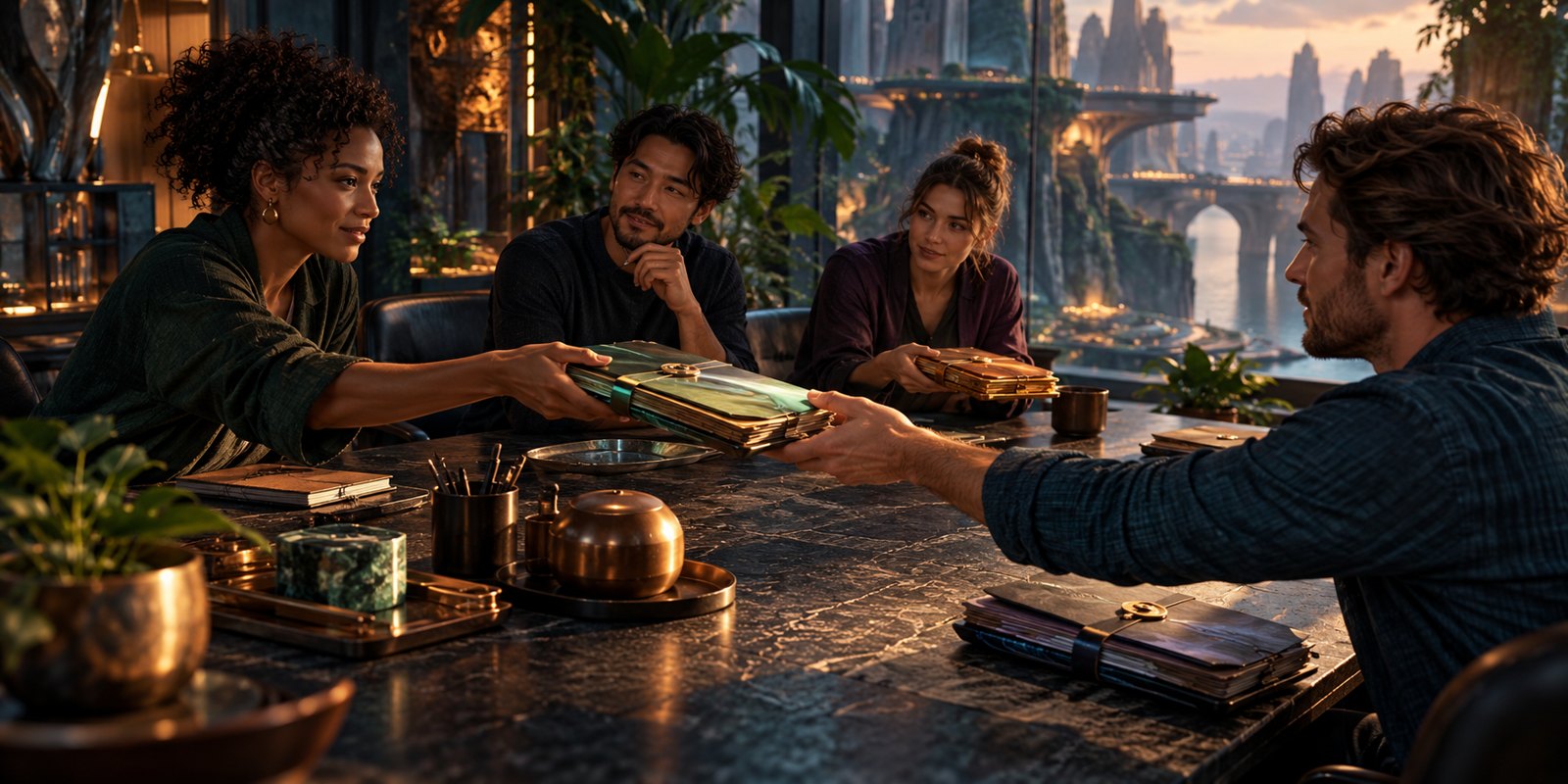 A meeting discussion becomes reviewed tasks with named owners.